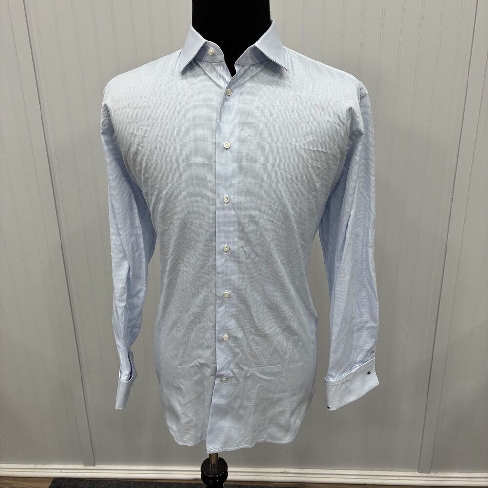 Emanuel Berg Men's XXL Light Blue French Cuff Cotton Button-Front Dress Shirt